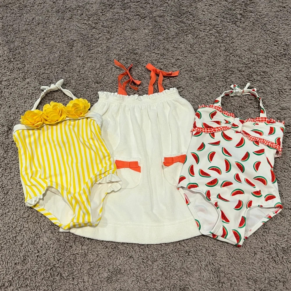 Janie and Jack Kids Swim One Piece Set - Yellow, White, Red
